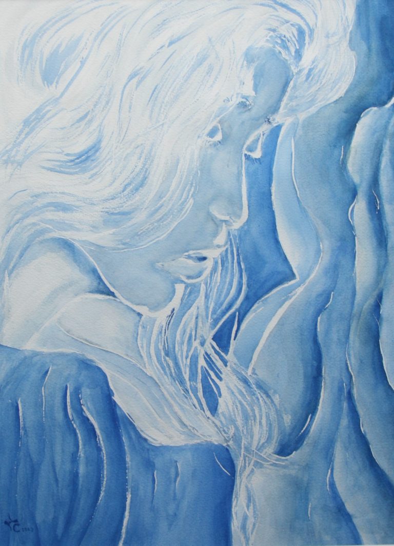 Das Bild Träume in Blau kann auch Waagerecht gehängt werden. Es ist ein reines Aquarell